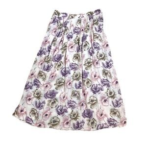 Vintage Floral Print Cottagecore Prairie Pink & Purple Flowy Pastel Midi Skirt